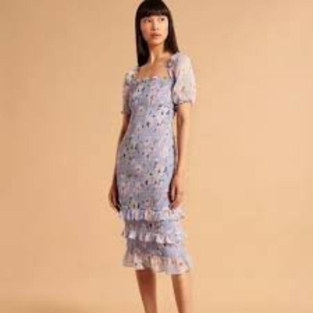 NWT Abercrombie Fitch womens sz S blue floral smocked dress ruffles New